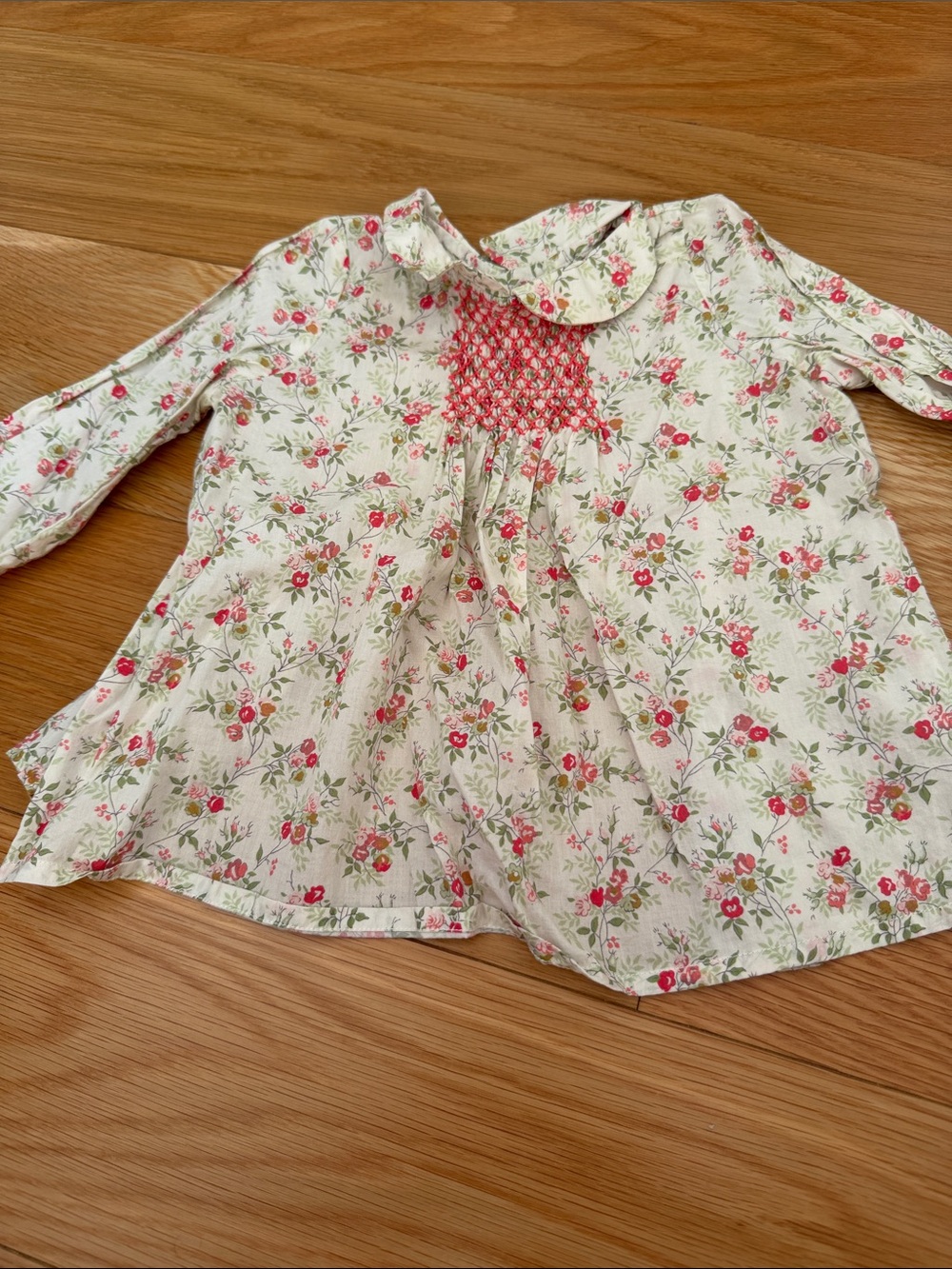 Bonpoint Girls Hand Embroidered Floral Smocked Blouse Size 2